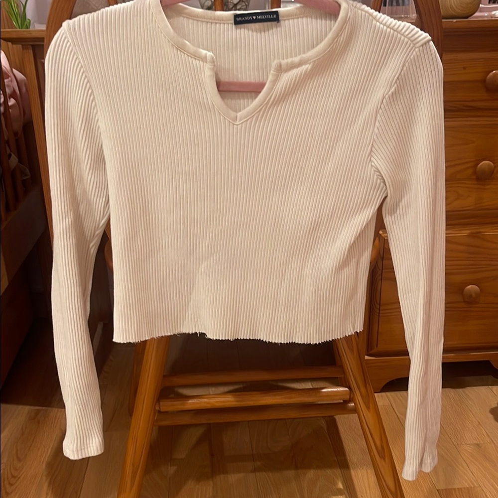 Brandy Melville Cream Ribbed Long Sleeve Top